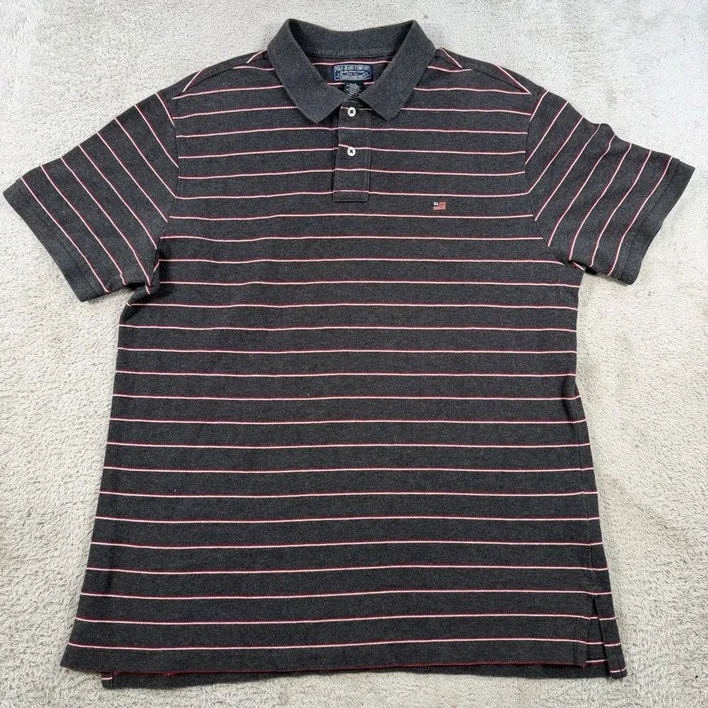 Ralph Lauren Polo Jeans Co Shirt Mens Large Grey Red Striped USA Flag Cotton